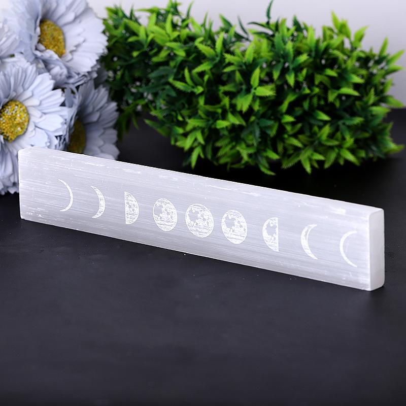 9" Selenite Stick Wand with Laser Engraved Moon Pattern