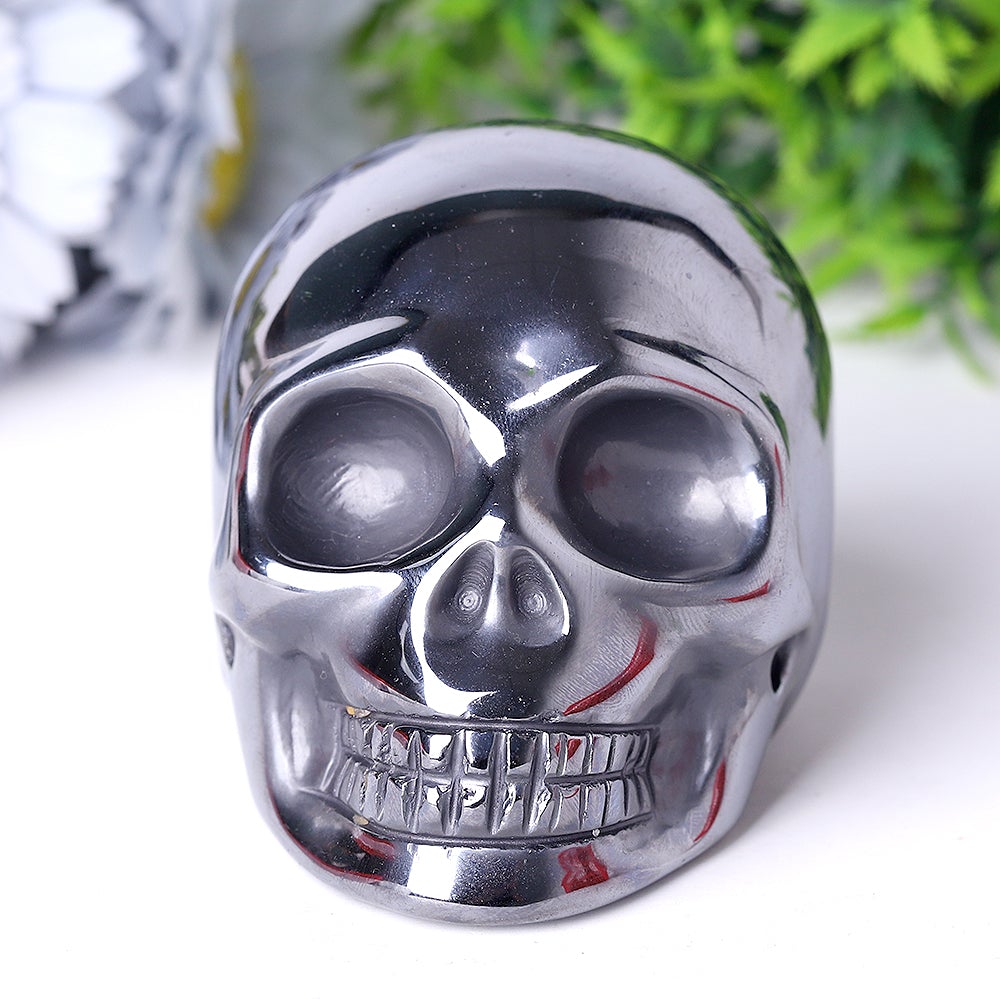 3.5" Unique Terahertz Skull Carvings for Halloween Hematite