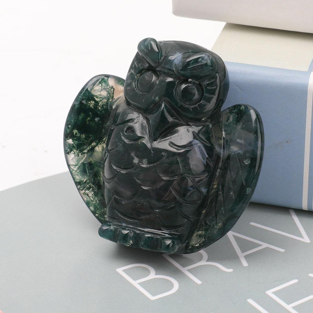 2" Moss Agate Owl Carvings