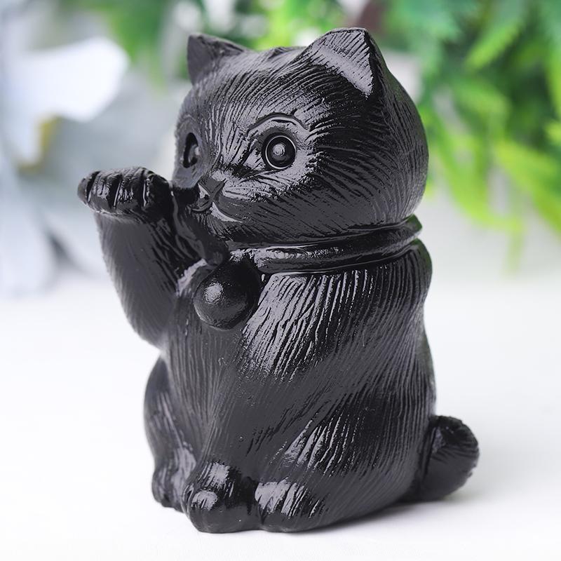 2" Black Obsidian Cute Cat Crystal Carvings for Halloween Crystal wholesale suppliers