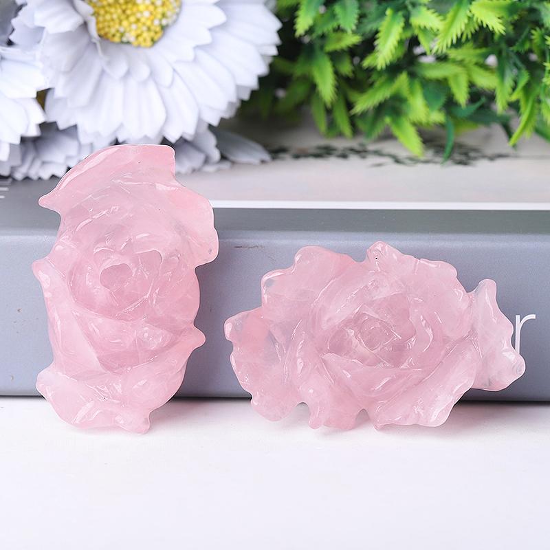 3" Rose Quartz Peony Crystal Carvings Crystal wholesale suppliers