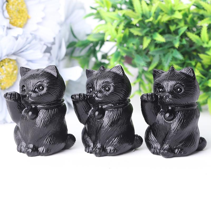 2" Black Obsidian Cute Cat Crystal Carvings for Halloween Crystal wholesale suppliers