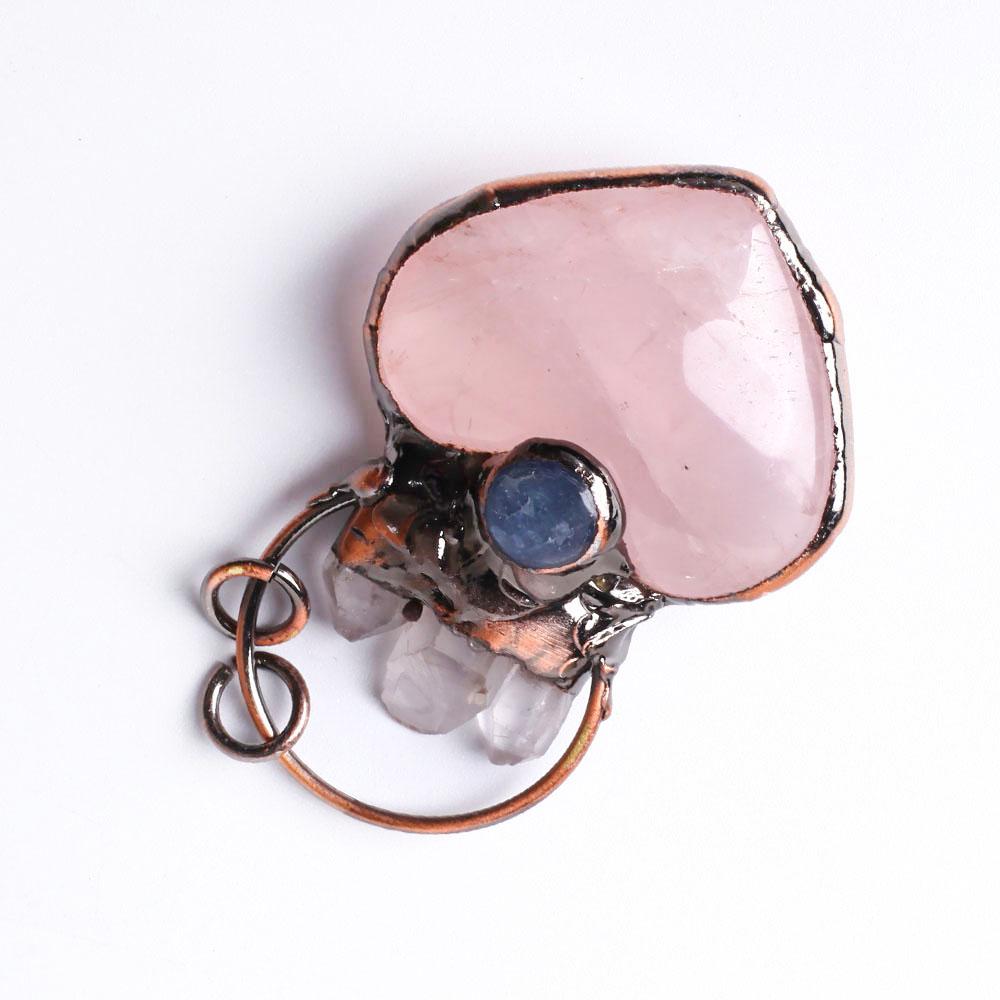 Rose Quartz Heart Shape Crystal Pendant Key Chain DIY Jewelry Crystal wholesale suppliers