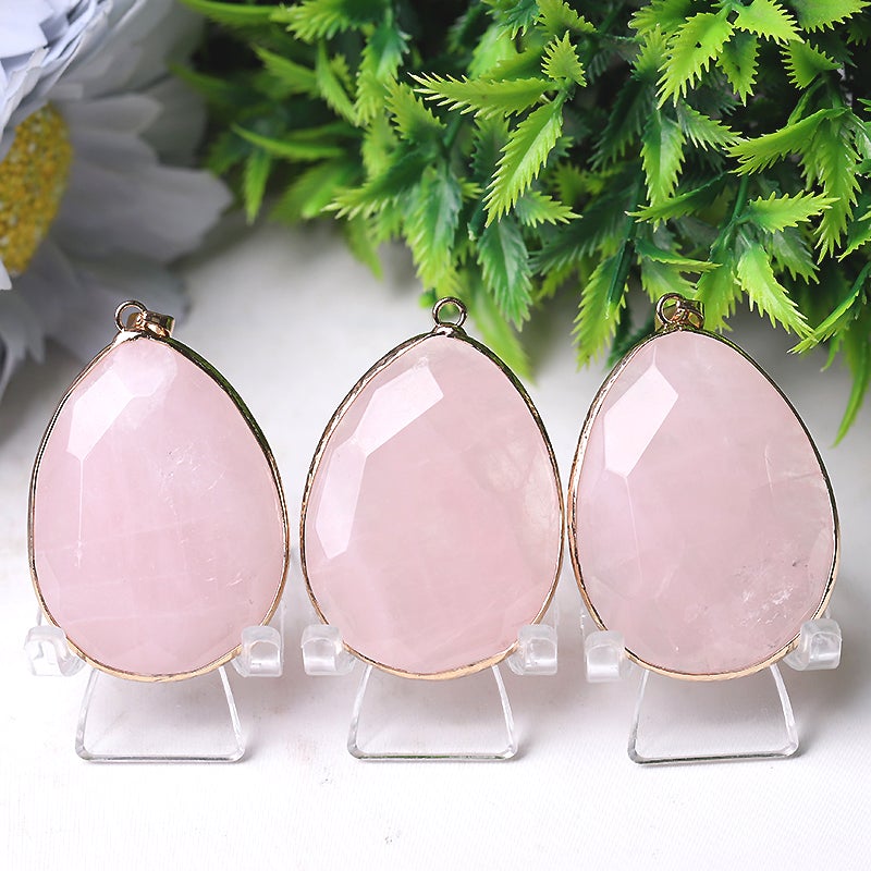 1.75" Rose Quartz Pendant with Golden Rim Crystal wholesale suppliers