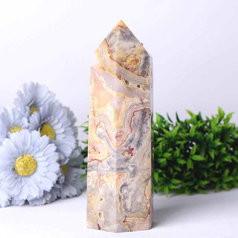 7" Unique Crazy Agate Crystal Tower