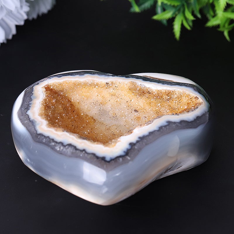 3.9" Unique Druzy Agate Heart Carving Free Form