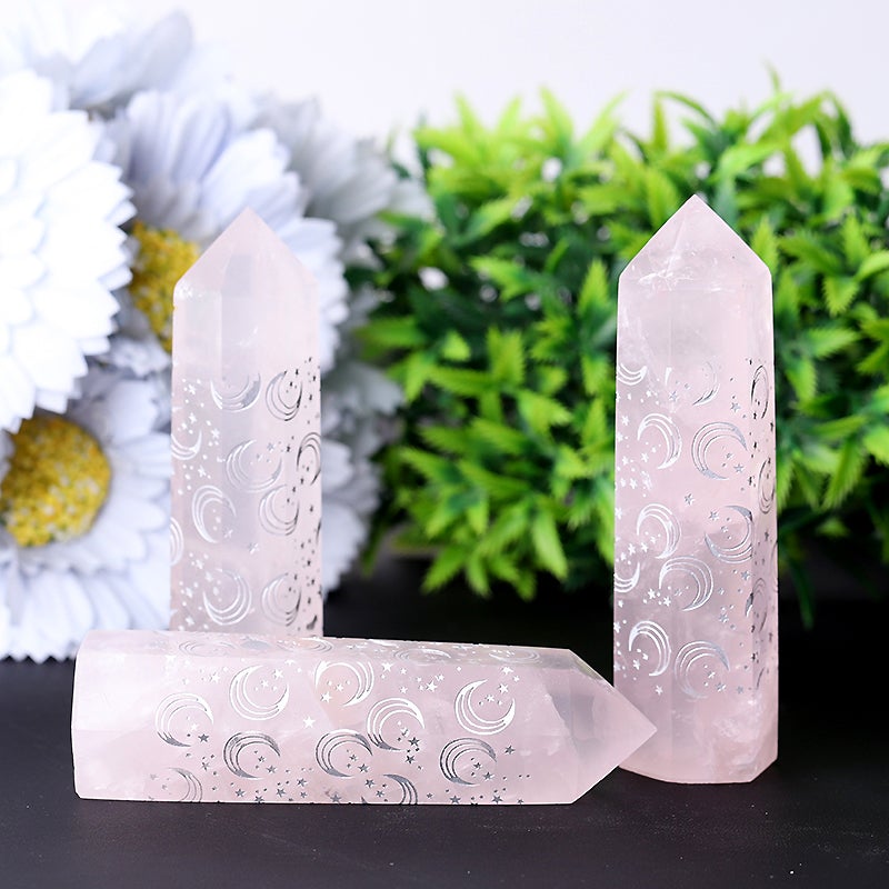 3.6" Rose Quartz with Moon Printing Crystal Point Crystal wholesale suppliers