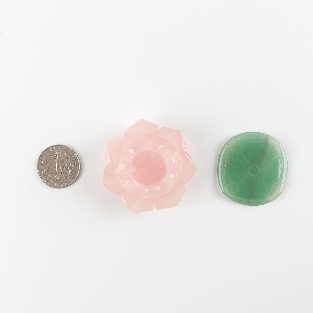 Rose Quartz Lotus with Leaf Crystal Carving Full Set