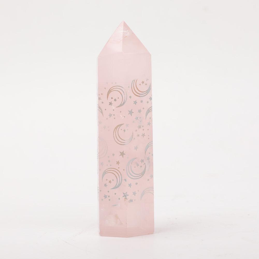 Rose Quartz Point with Laser Engraved Pattern Crystal wholesale suppliers