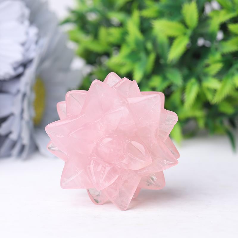 2" Rose Quartz Flower Crystal Carvings Crystal wholesale suppliers