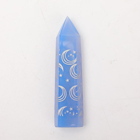 Blue Opalite Point with Laser Engraved Pattern Crystal wholesale suppliers