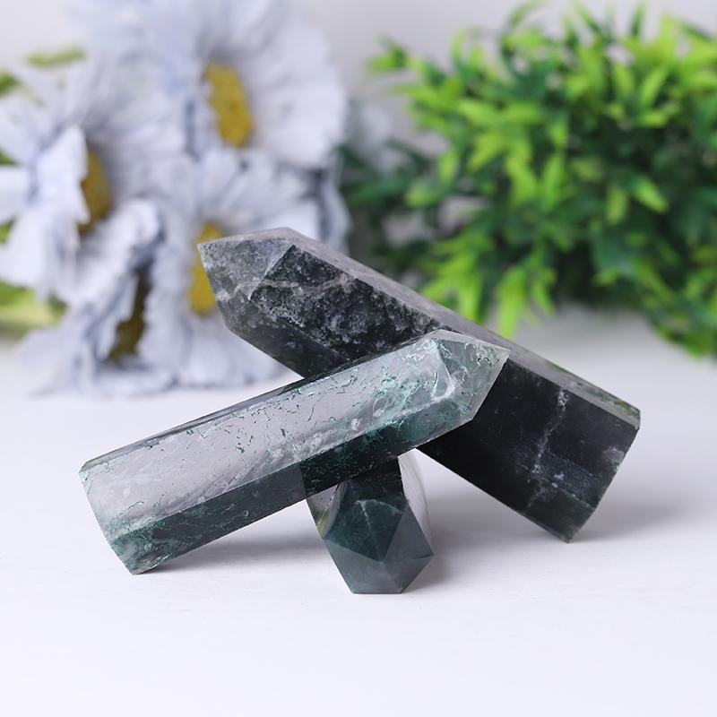 Wholesale Natual Crystal Healing Moss Agate Point Wand Tower Crystal wholesale suppliers