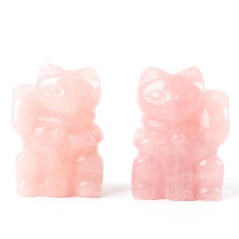 2" Rose Quartz Crystal Carving Lucky Cat Crystal wholesale suppliers