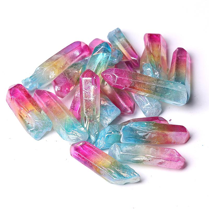 Double Color Aura Quartz Crystal Points Raw Rough Clear Rock Quartz Sticks