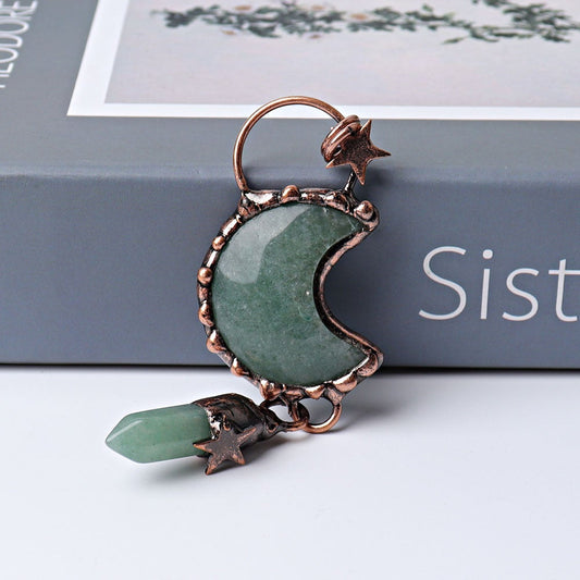 3.6" Green Aventurine Moon Design Pendant Crystal wholesale suppliers