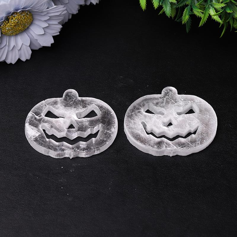 2.5" Selenite Pumpkin Face Hand Carving Halloween Gift