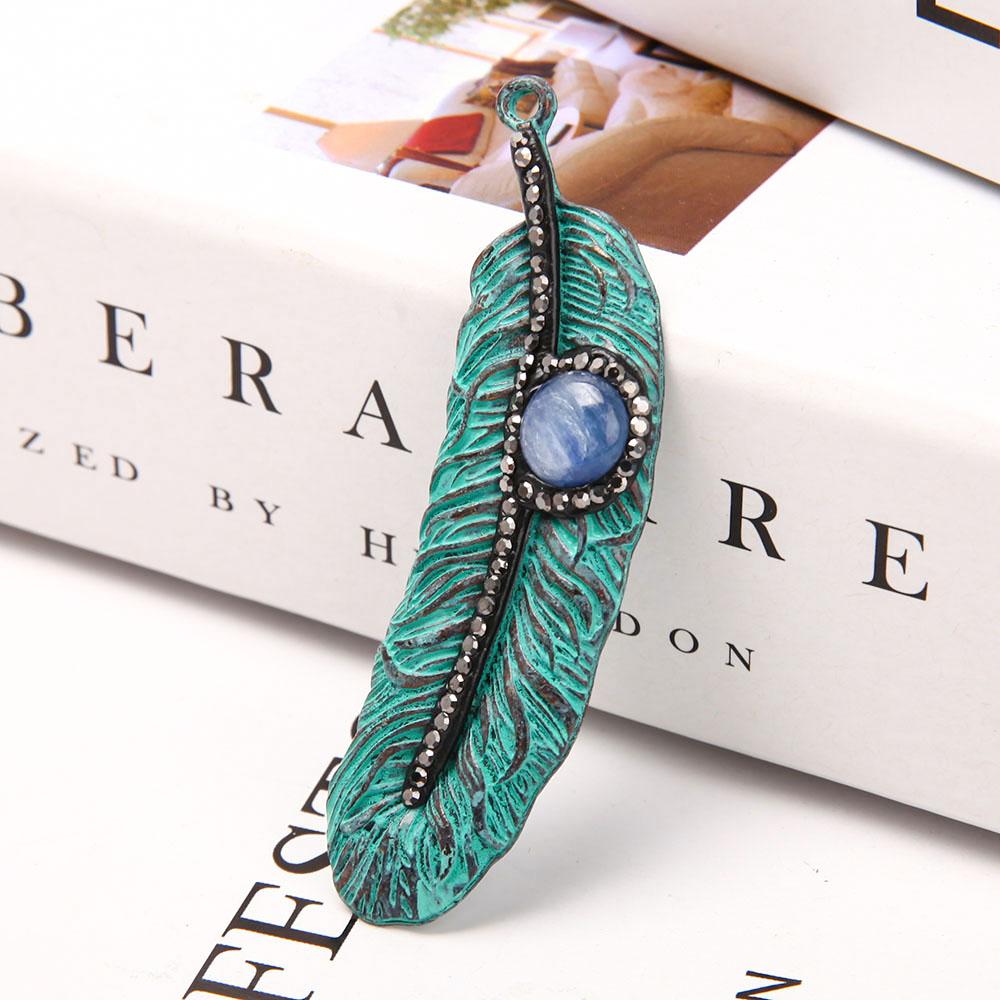 Metal Feather Shape Pendant with Kyanite Crystal wholesale suppliers