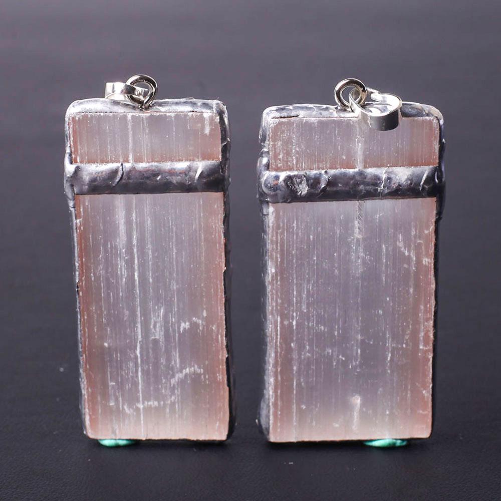 Wire Wrapped Pink Selenite Square Slice Crystal Pendant Crystal wholesale suppliers