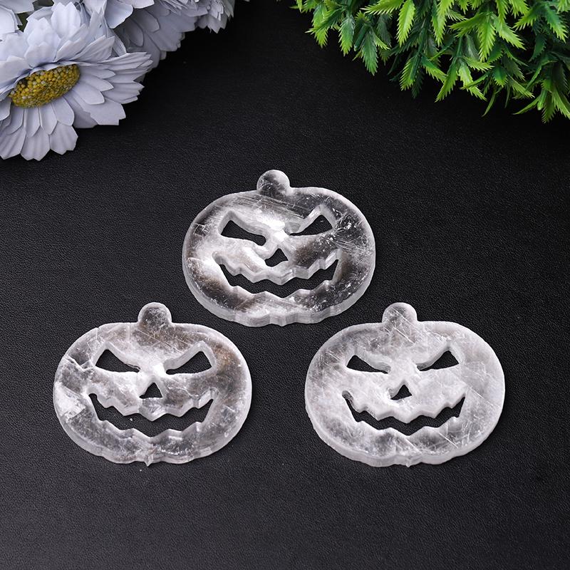2.5" Selenite Pumpkin Face Hand Carving Halloween Gift