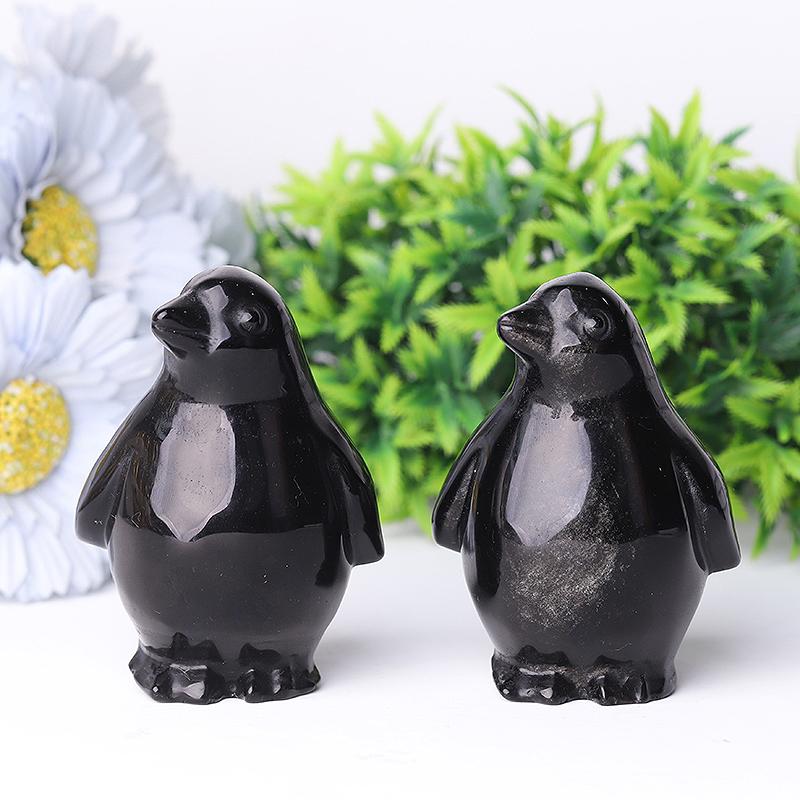 3.2" Silver Obsidian Penguin Crystal Carvings Crystal wholesale suppliers