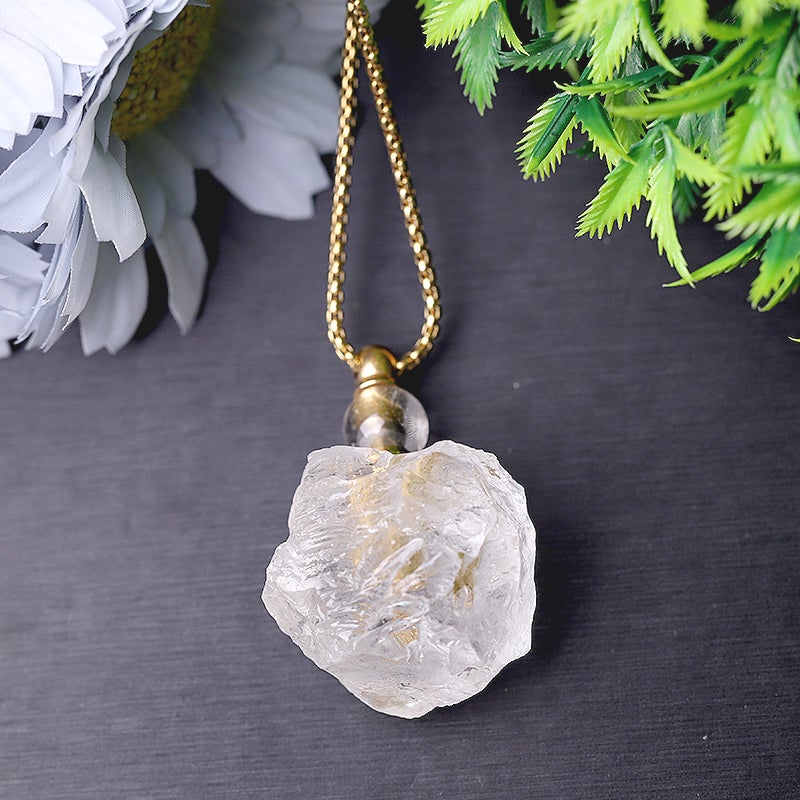 Raw Clear Quartz Perfume Bottle Necklace DIY Crystal wholesale suppliers