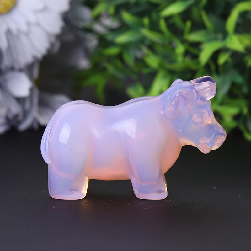 3" Pink Opalite Cow Hand Carving Healing Crystal Carving Crystal wholesale suppliers