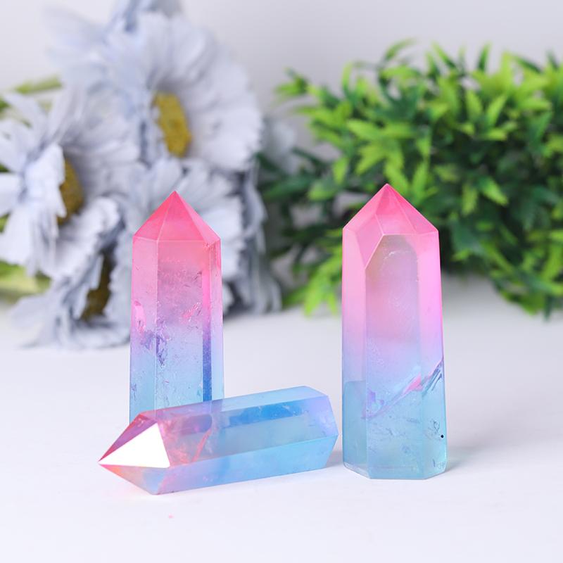 Pink and Blue Aura Clear Quartz Points Colorful Quartz Tower Crystal wholesale suppliers