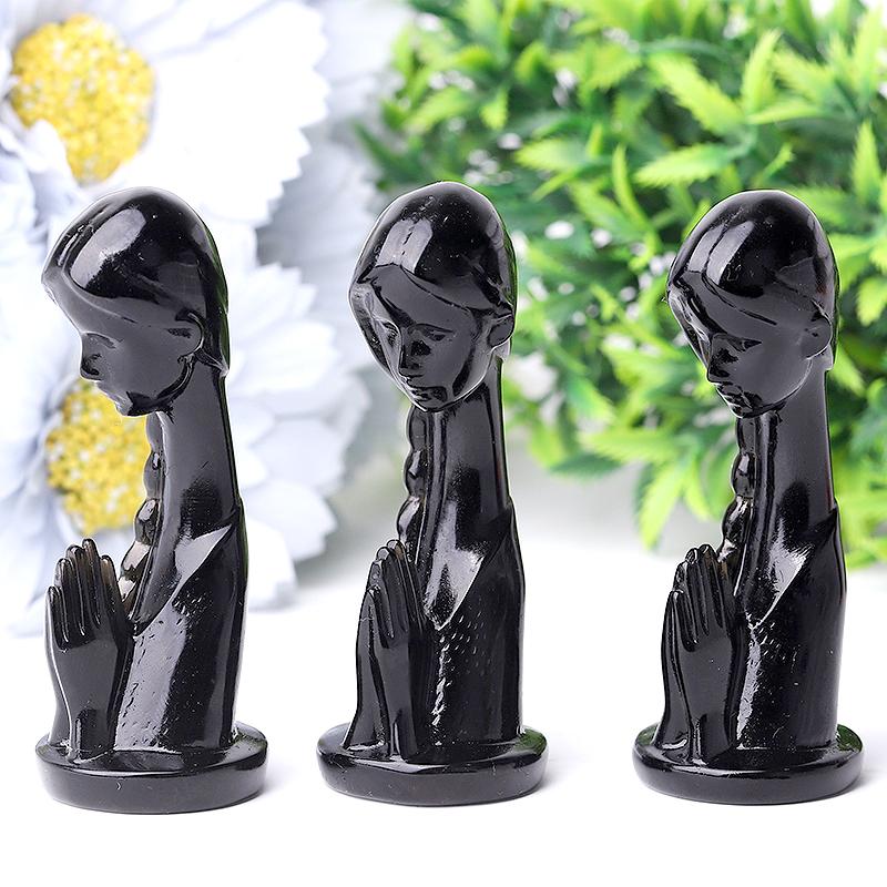 3" Black Obsidian Pray Woman Crystal Carvings Crystal wholesale suppliers