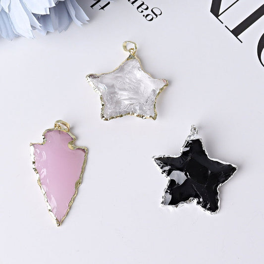 Raw Rose Quartz Black Obsidian Clear Quartz Pendant Crystal wholesale suppliers