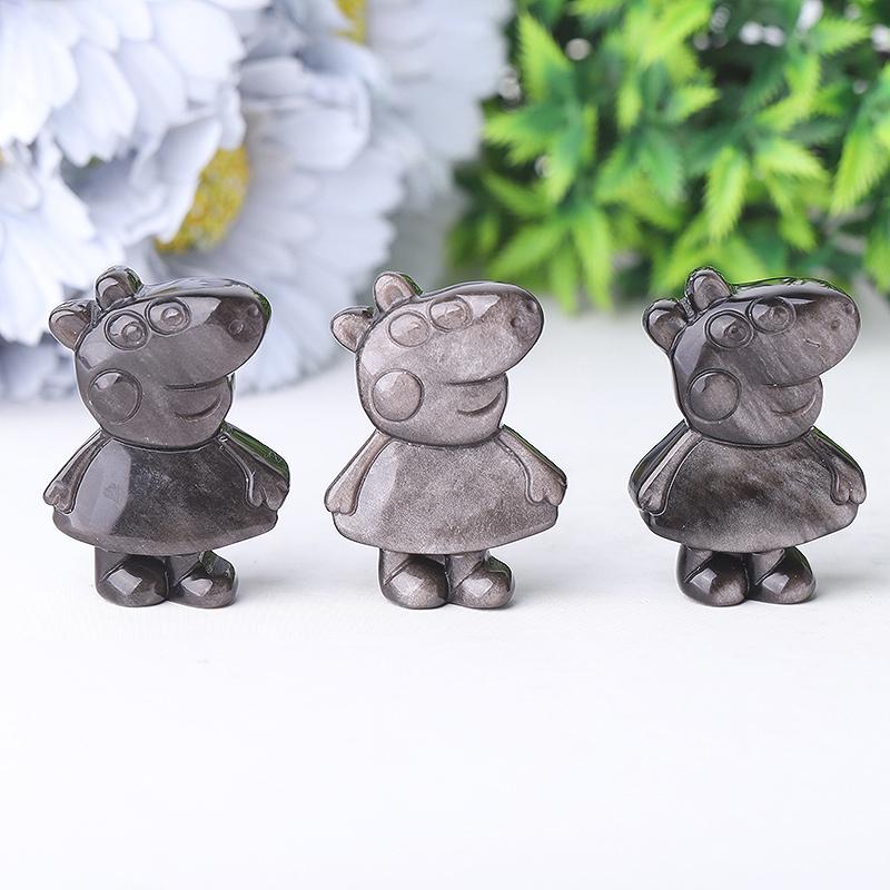 1.8" Silver Obsidian Peppa Pig Crystal Carvings Crystal wholesale suppliers