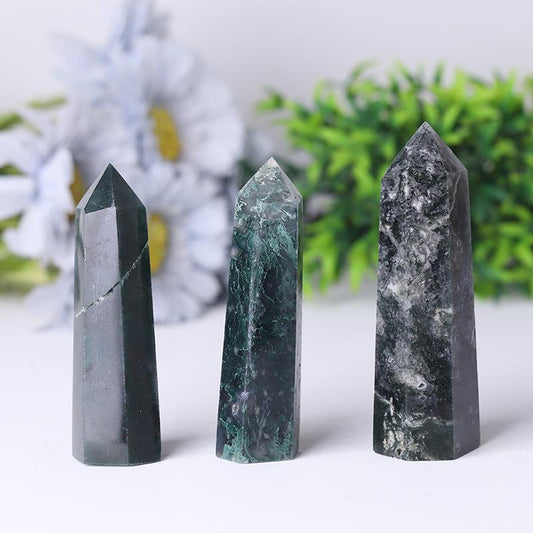 Wholesale Natual Crystal Healing Moss Agate Point Wand Tower Crystal wholesale suppliers