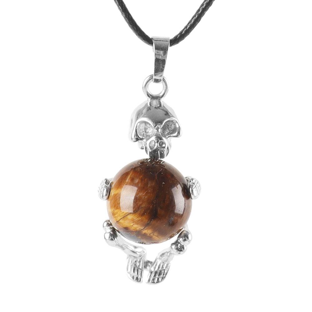 Silver Skeleton Wrapped Round Ball Gemstone Healing Crystal Pendant Crystal wholesale suppliers