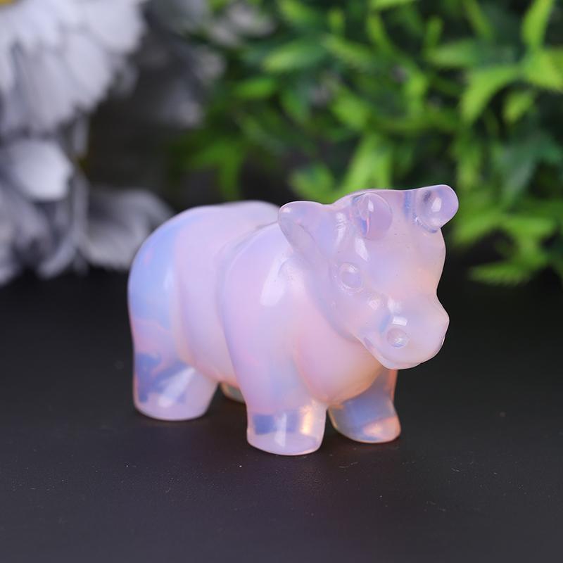 3" Pink Opalite Cow Hand Carving Healing Crystal Carving Crystal wholesale suppliers