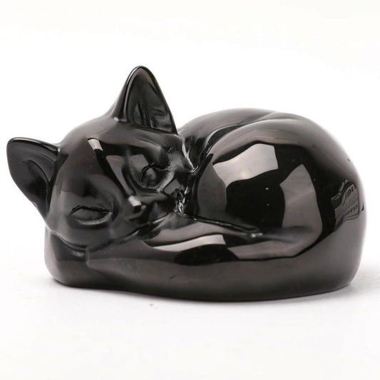 Black Obsidian Sleeping Cat Carvings