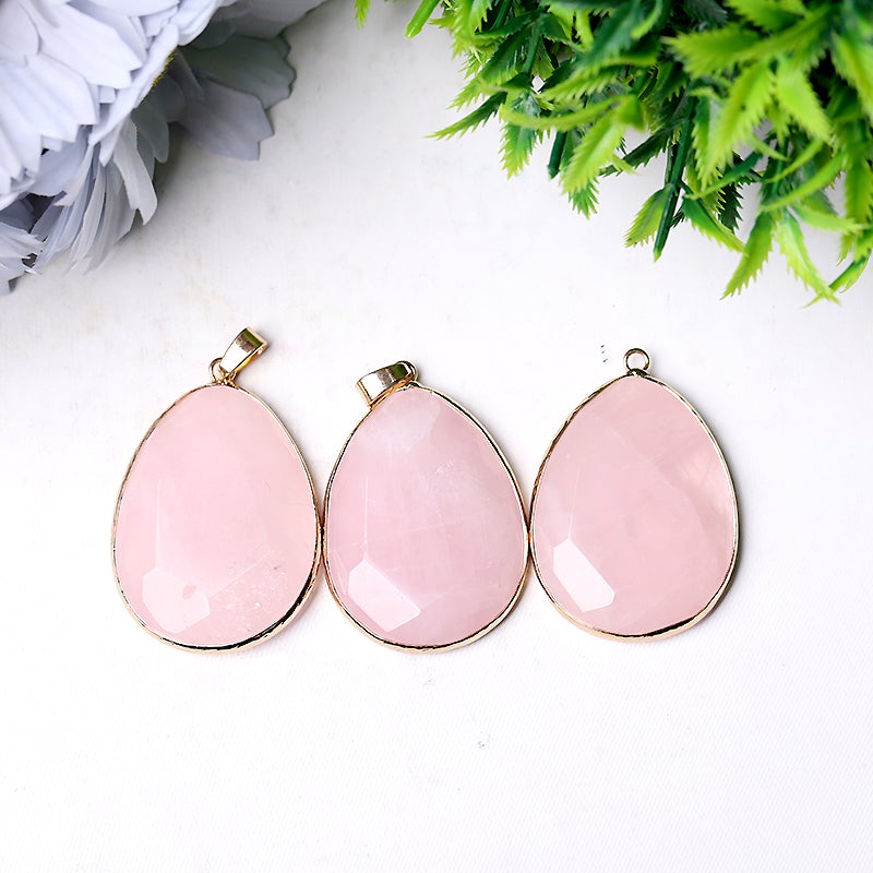 1.75" Rose Quartz Pendant with Golden Rim Crystal wholesale suppliers