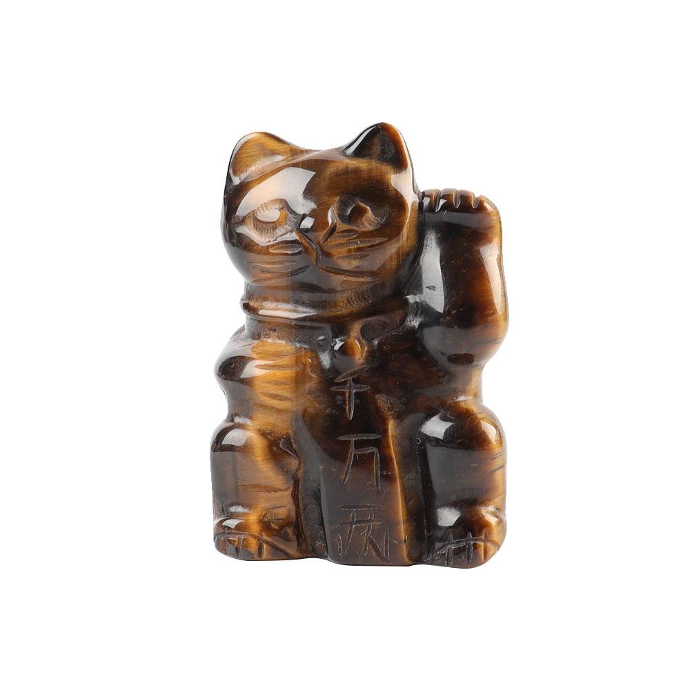 2" Tiger Eye Crystal Carving Lucky Cat