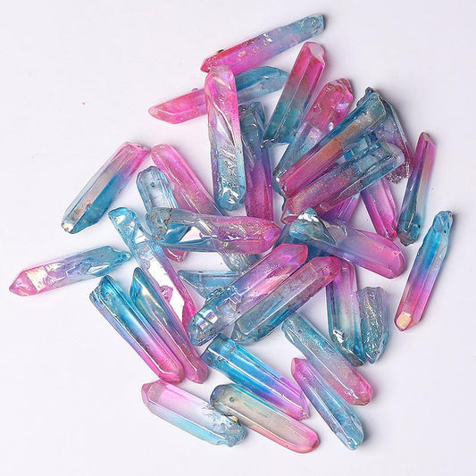 Drilled Double Colored Aura Quartz Crystal Points Raw Rough Clear Rock Quartz Sticks