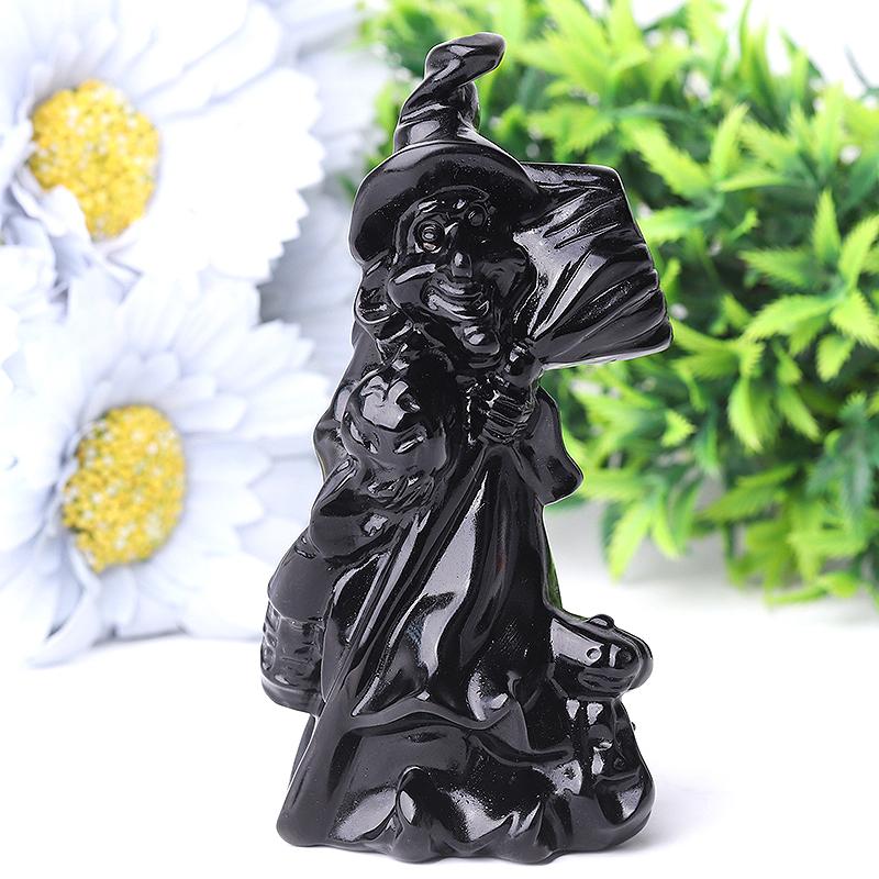 4.5" Black Obsdian Witch Crystal Carvings for Halloween Crystal wholesale suppliers