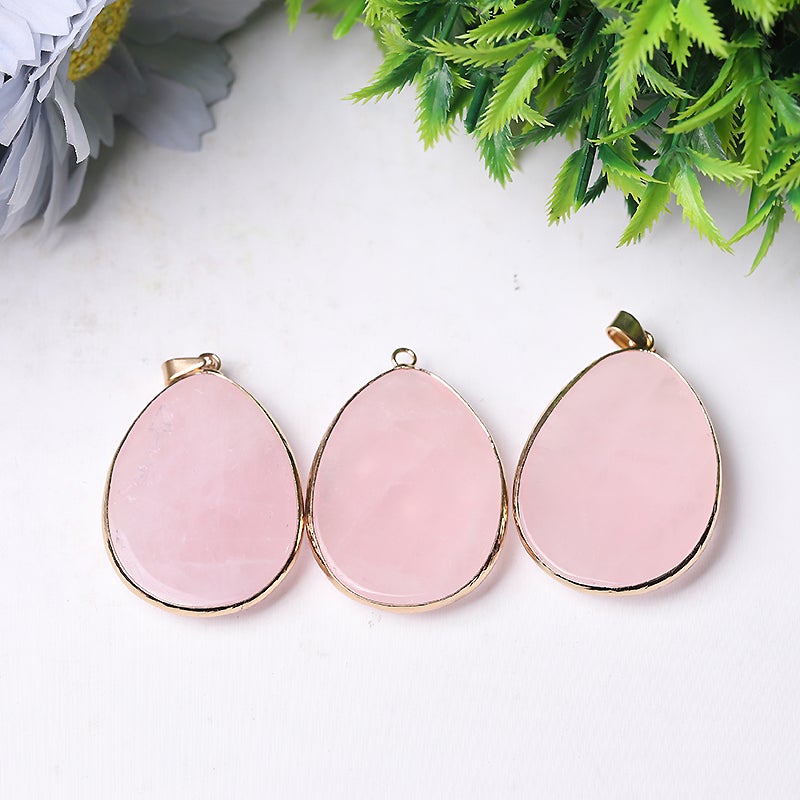 1.75" Rose Quartz Pendant with Golden Rim Crystal wholesale suppliers