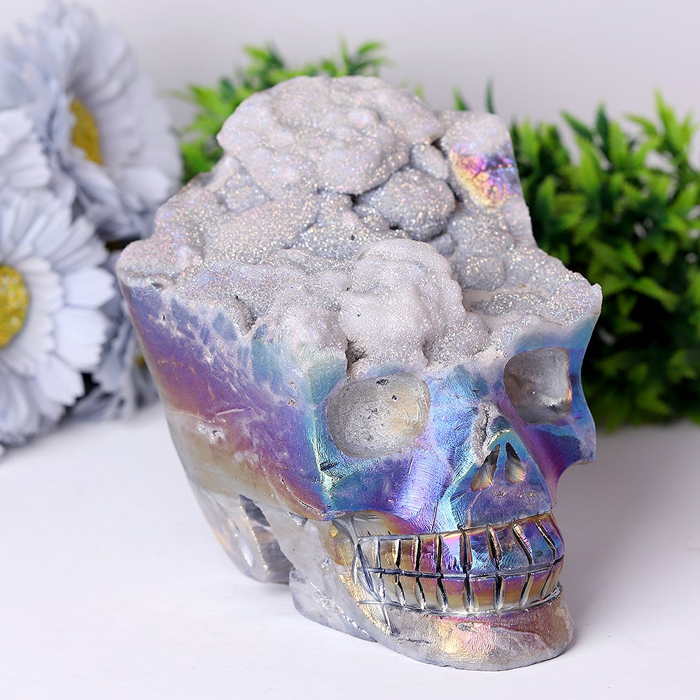 Unique Aura Druzy Angel Crystal Skull Carvings for Halloween