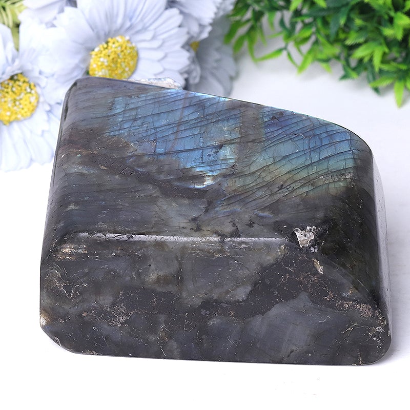 5.5" Unique Labradorite Stone with Buddha Carvings Free Form