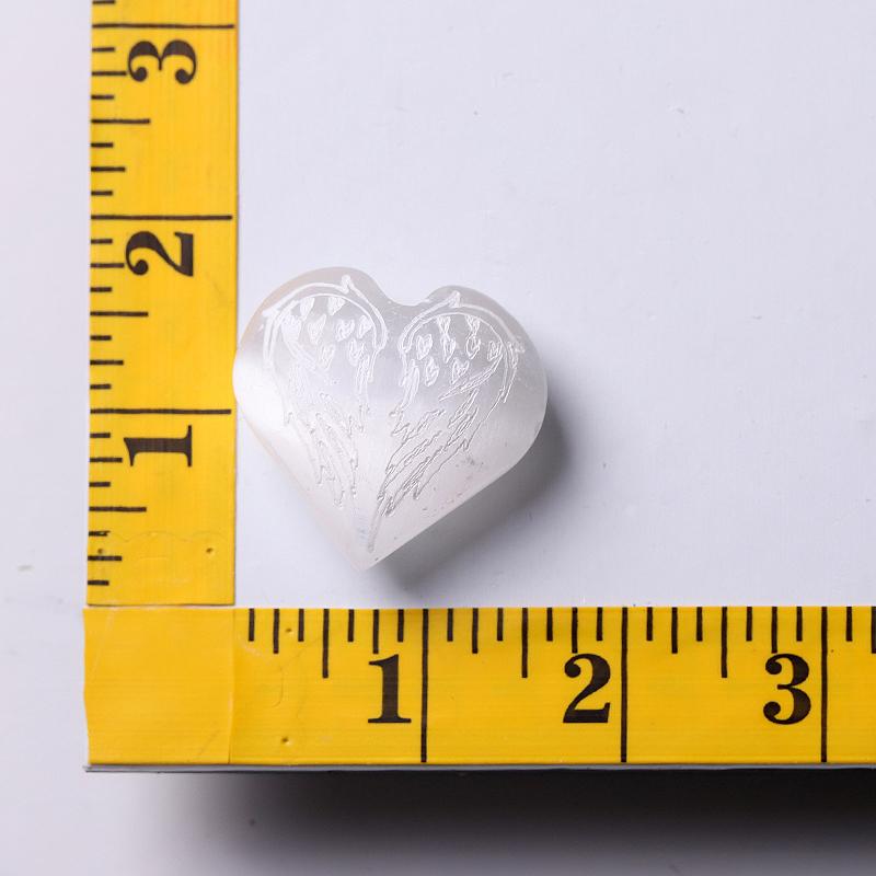 1.5" Selenite Heart Palm Stone with Laser Engraving Pattern