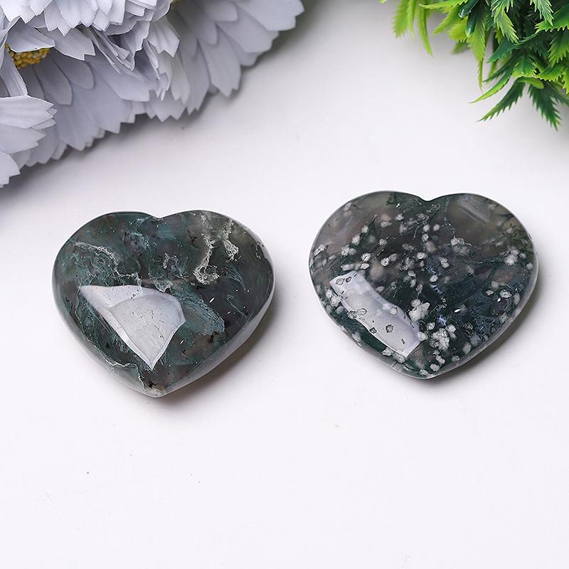 2" Moss Agate Heart Crystal Carvings Crystal wholesale suppliers