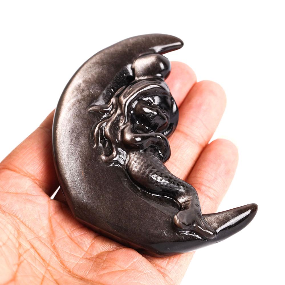 Silver Obsidian Moon with Mermaid Carving Decor Crystal wholesale suppliers