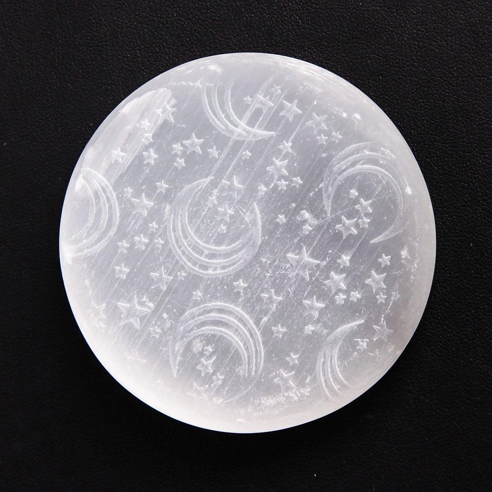 Laser Carving Selenite Palm Stone