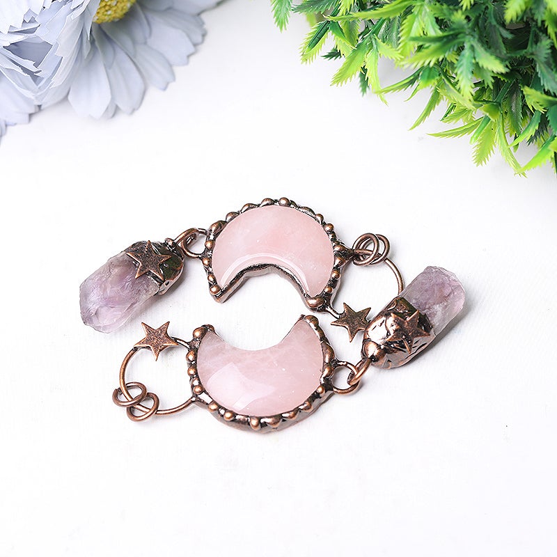 3.7" Rose Moon Amethyst Pendant Key Chain DIY Crystal wholesale suppliers