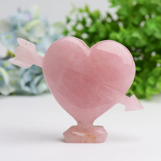 5.0" Rose Quartz Heart Arrow Crystal Carving