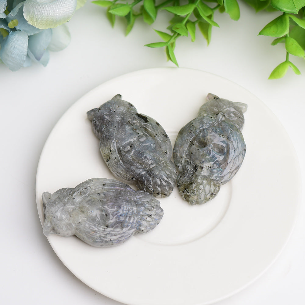 2.1" Labradorite Owl with Skull Dec Crystal Carving