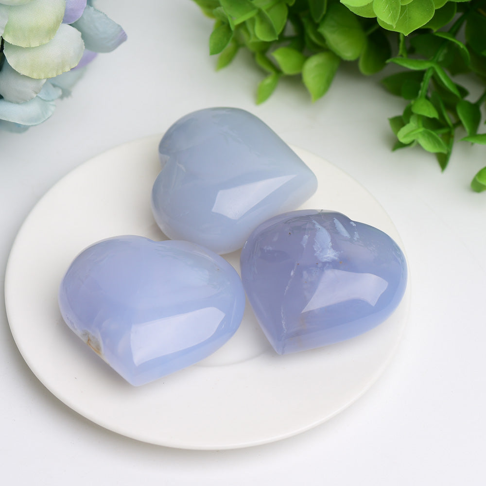 1.5"-2.5" Blue Chalcedony Heart Crystal Carving Bulk Wholesale