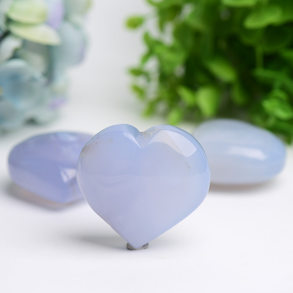 1.5"-2.5" Blue Chalcedony Heart Crystal Carving Bulk Wholesale